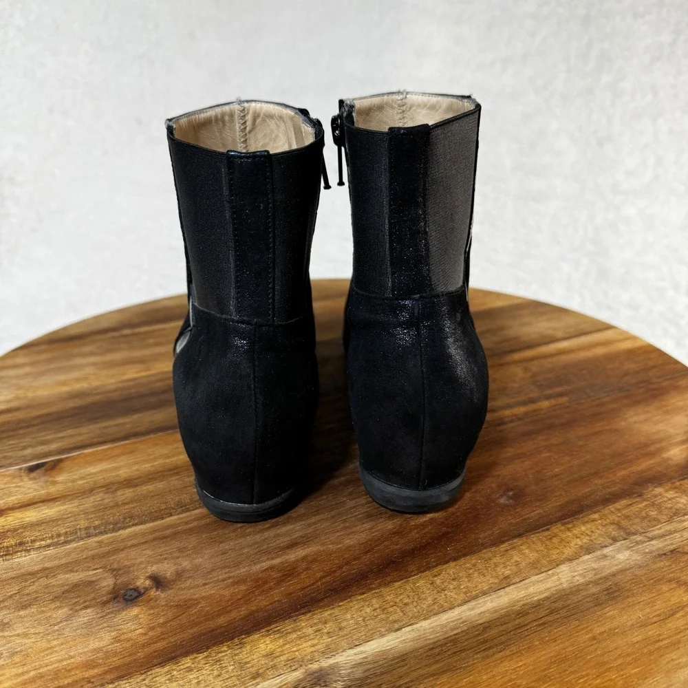 Amalfi by Rangoni Black Metallic Shimmer Wedge Ankle Boots Snakeskin Accent